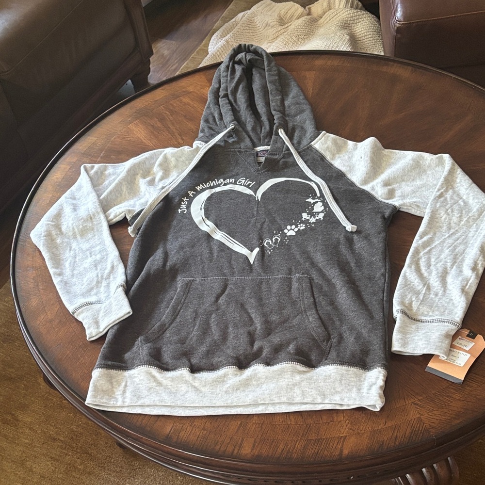NWT Gray and White Graphic Hoodie